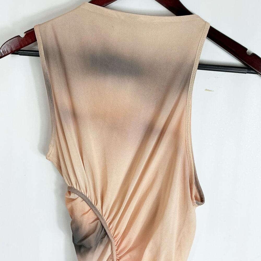 ZARA Womens Asymmetrical Ruched Mesh Tank Shirt Tie Dye Medium - Picture 4 of 5